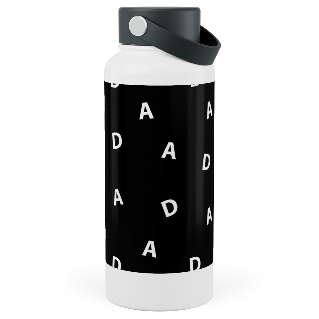 Sweet Dad Typography - Black and White Stainless Steel Wide Mouth Water Bottle, 30oz, Wide Mouth, Black