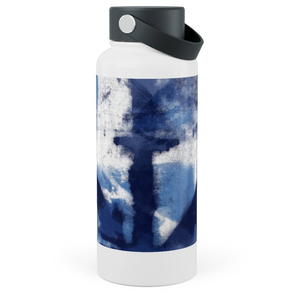 Shibori - Indigo Stainless Steel Wide Mouth Water Bottle, 30oz, Wide Mouth, Blue