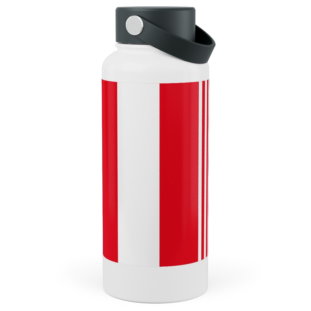 Turkish Stripes Vertical- Canada Day - Red and White Stainless Steel Wide Mouth Water Bottle, 30oz, Wide Mouth, Red, Red