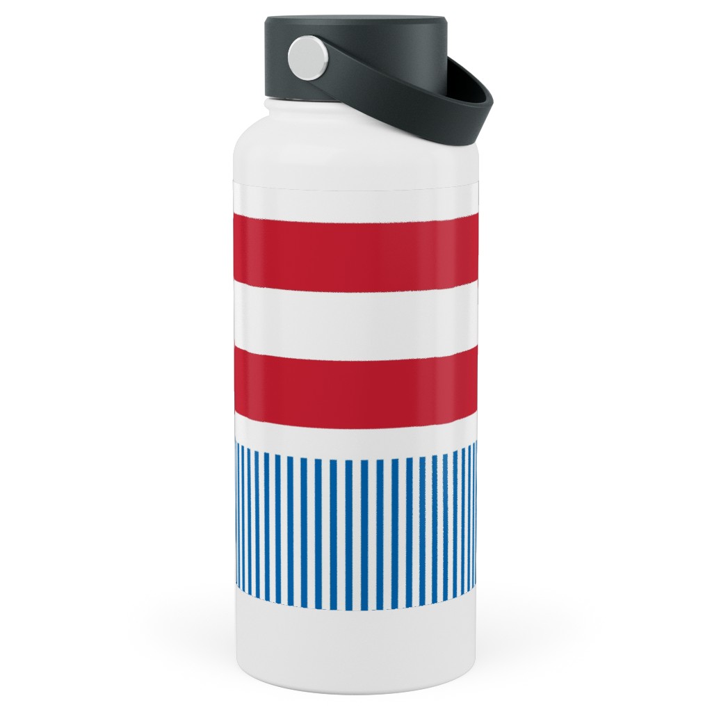 American Flag - Red, White and Royal Blue Stainless Steel Wide Mouth Water Bottle, 30oz, Wide Mouth, Blue