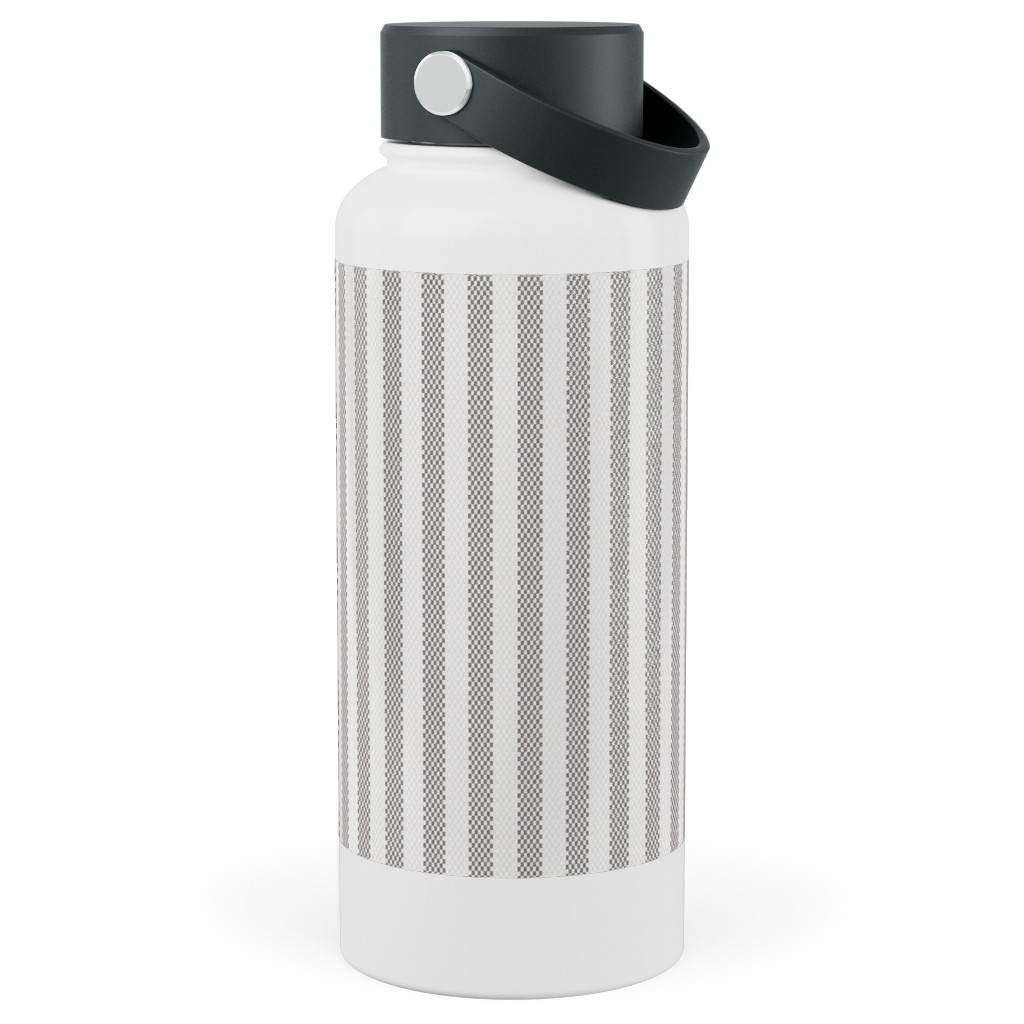 French Ticking Stripe - Grey Stainless Steel Wide Mouth Water Bottle, 30oz, Wide Mouth, Gray