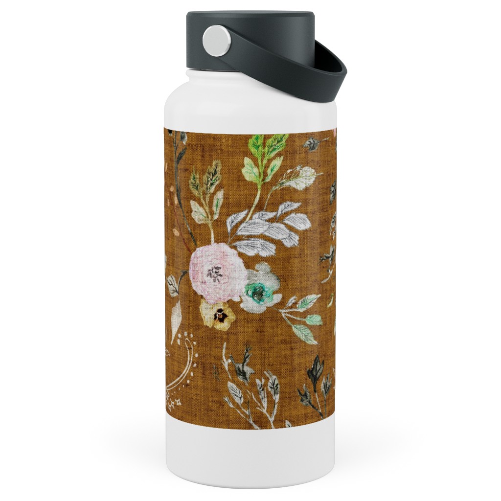 La Boheme Floral - Russet Stainless Steel Wide Mouth Water Bottle, 30oz, Wide Mouth, Brown, Brown