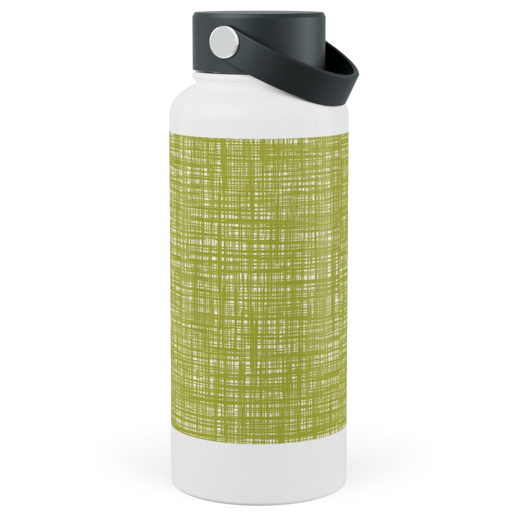Linen Hatch Texture - Green Stainless Steel Wide Mouth Water Bottle, 30oz, Wide Mouth, Green