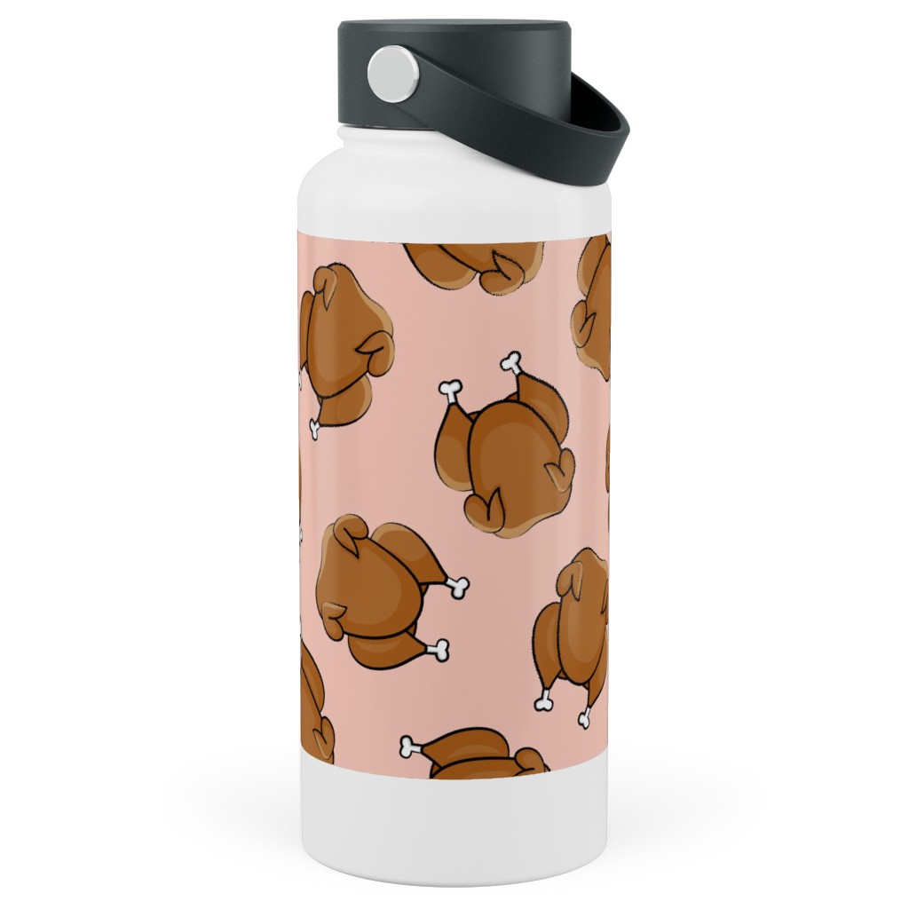 Thanksgiving Day Turkey Toss Stainless Steel Wide Mouth Water Bottle, 30oz, Wide Mouth, Pink, Beige