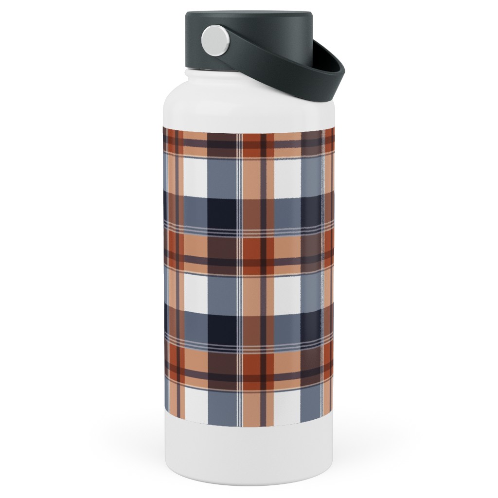 Navy & Orange Plaid Stainless Steel Wide Mouth Water Bottle, 30oz, Wide Mouth, Multicolor
