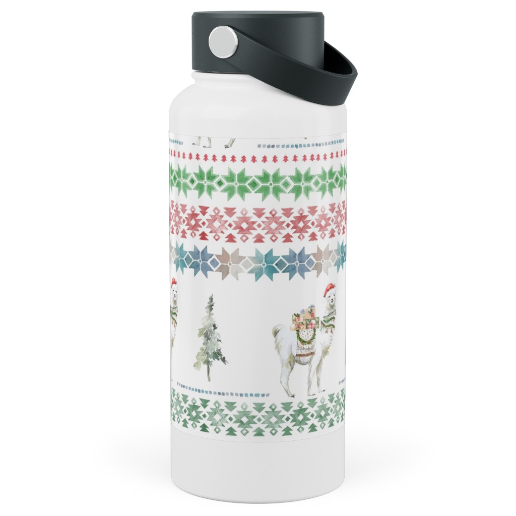 Christmas Llama Sweater Print - Multi Stainless Steel Wide Mouth Water Bottle, 30oz, Wide Mouth, Multicolor