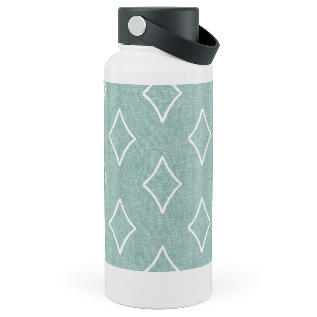 Diamonds Coordinate Woven - Mint Stainless Steel Wide Mouth Water Bottle, 30oz, Wide Mouth, Green