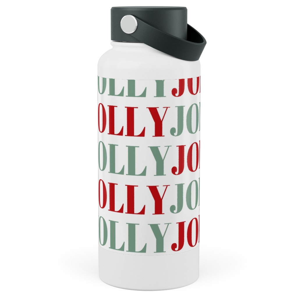 Jolly Print - Red and Green Stainless Steel Wide Mouth Water Bottle, 30oz, Wide Mouth, Red