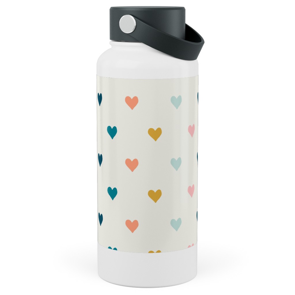 Hearts - Multi Blue, Pink, Gold Stainless Steel Wide Mouth Water Bottle, 30oz, Wide Mouth, Multicolor