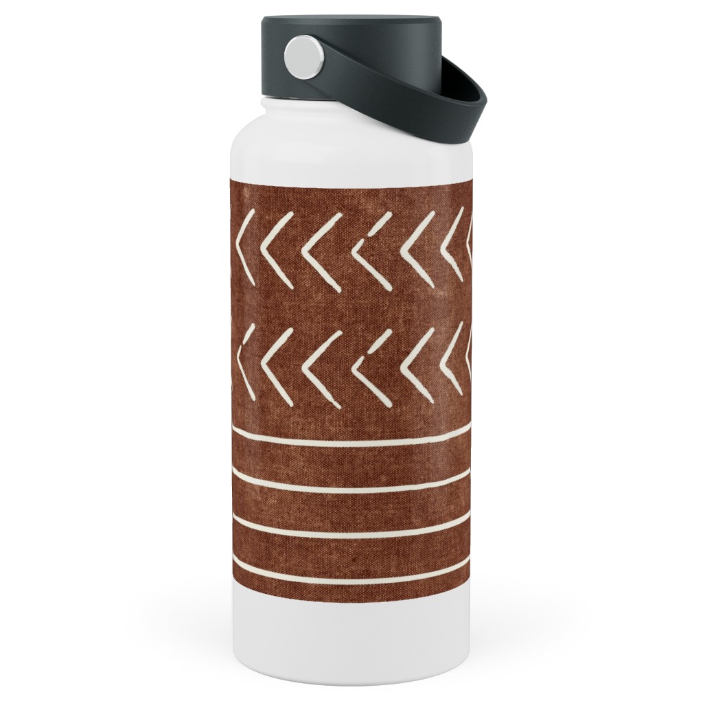 Arrow Stripes Mud Cloth Modern Stainless Steel Wide Mouth Water Bottle, 30oz, Wide Mouth, Brown