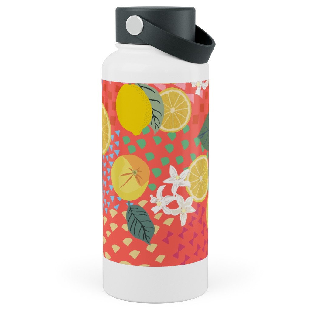 Lemon Flower and Pop - Pink Stainless Steel Wide Mouth Water Bottle, 30oz, Wide Mouth, Pink