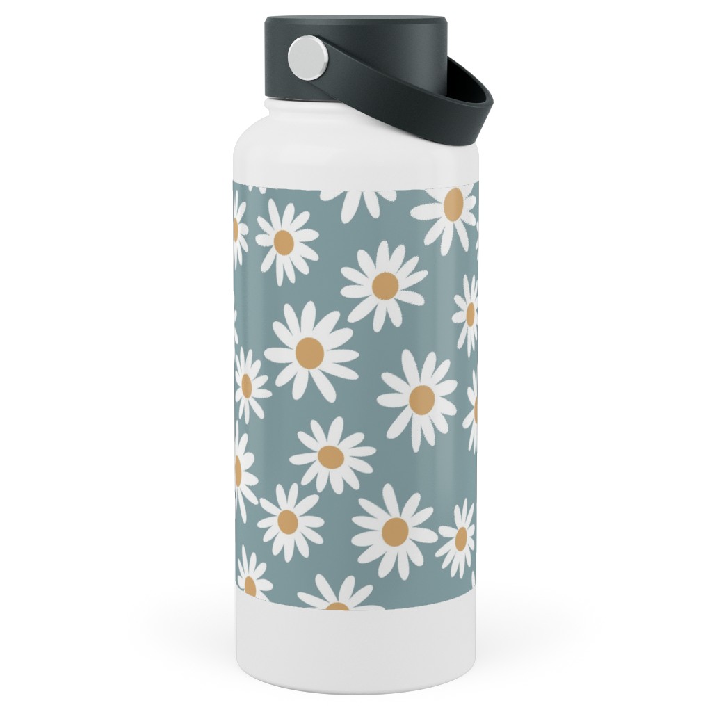 Daisies Stainless Steel Wide Mouth Water Bottle, 30oz, Wide Mouth, Blue