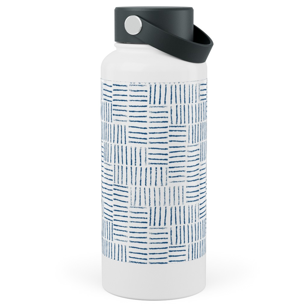 Herringbone String - White & Classic Blue Stainless Steel Wide Mouth Water Bottle, 30oz, Wide Mouth, Blue