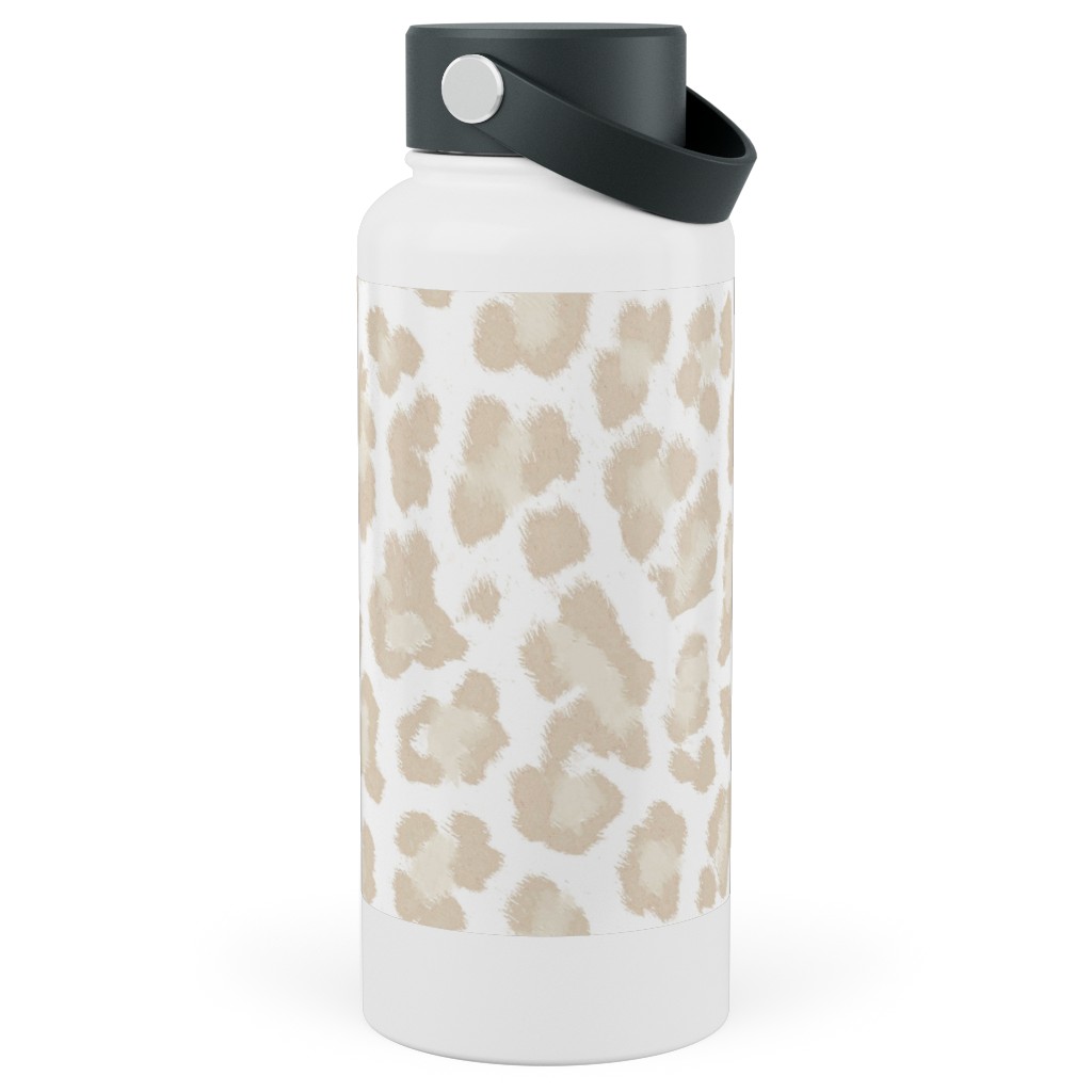 Natural Leopard - Beige Stainless Steel Wide Mouth Water Bottle, 30oz, Wide Mouth, Beige