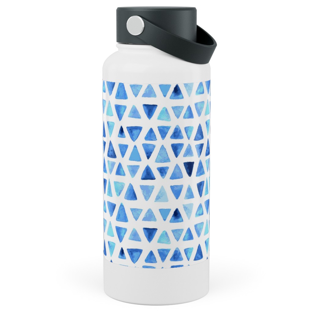Watercolor Triangles - Blue Stainless Steel Wide Mouth Water Bottle, 30oz, Wide Mouth, Blue