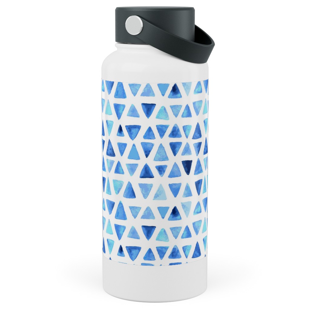 Watercolor Triangles - Blue Stainless Steel Wide Mouth Water Bottle, 30oz, Wide Mouth, Blue, True Blue
