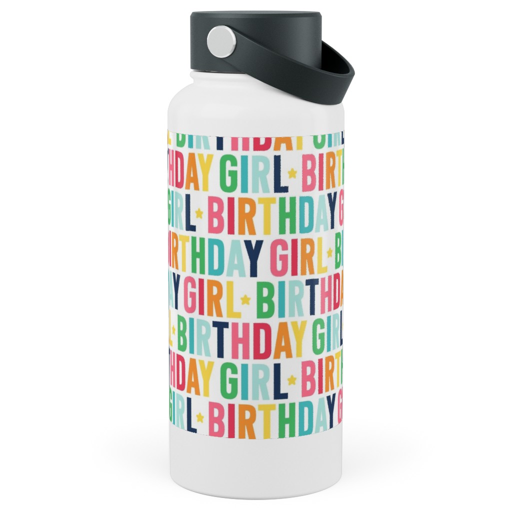 Birthday Girl - Uppercase - Rainbow Stainless Steel Wide Mouth Water Bottle, 30oz, Wide Mouth, Multicolor