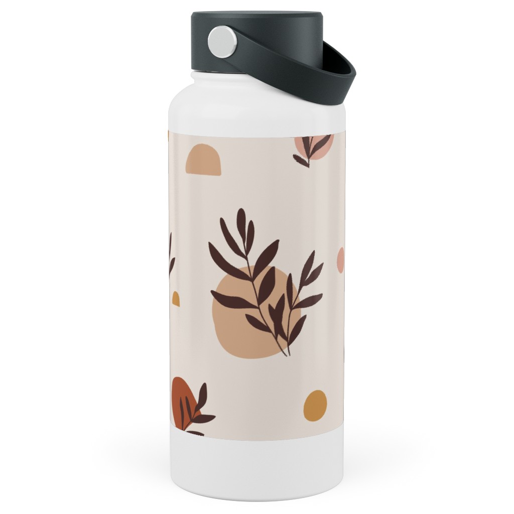Abstraction and Tropical Leaves - Light Stainless Steel Wide Mouth Water Bottle, 30oz, Wide Mouth, Beige
