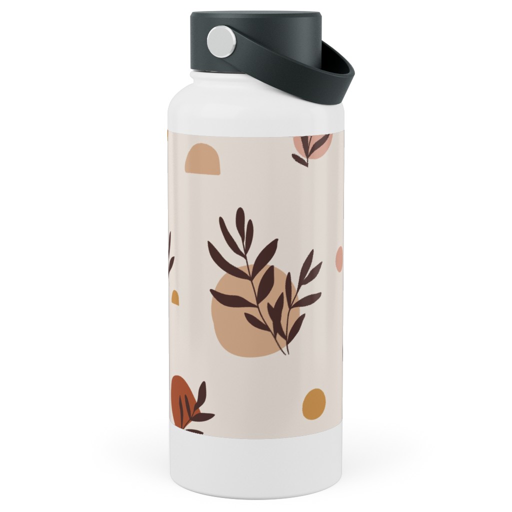 Abstraction and Tropical Leaves - Light Stainless Steel Wide Mouth Water Bottle, 30oz, Wide Mouth, Beige, Pearl