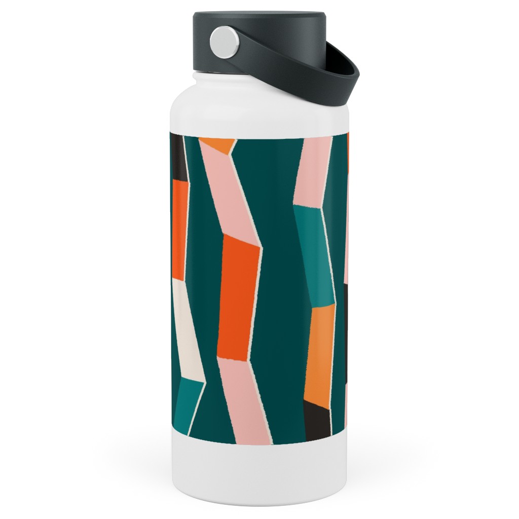 Funky - Multi on Green Stainless Steel Wide Mouth Water Bottle, 30oz, Wide Mouth, Multicolor