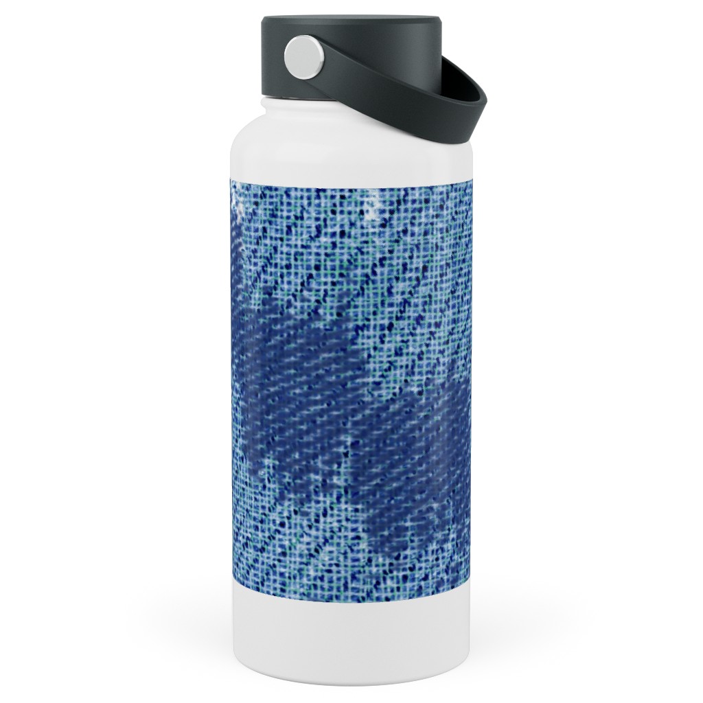 Blue Ikat Stainless Steel Wide Mouth Water Bottle, 30oz, Wide Mouth, Blue, True Blue