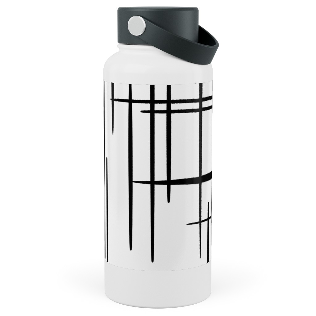 Abstract Line Pattern Stainless Steel Wide Mouth Water Bottle, 30oz, Wide Mouth, White, White