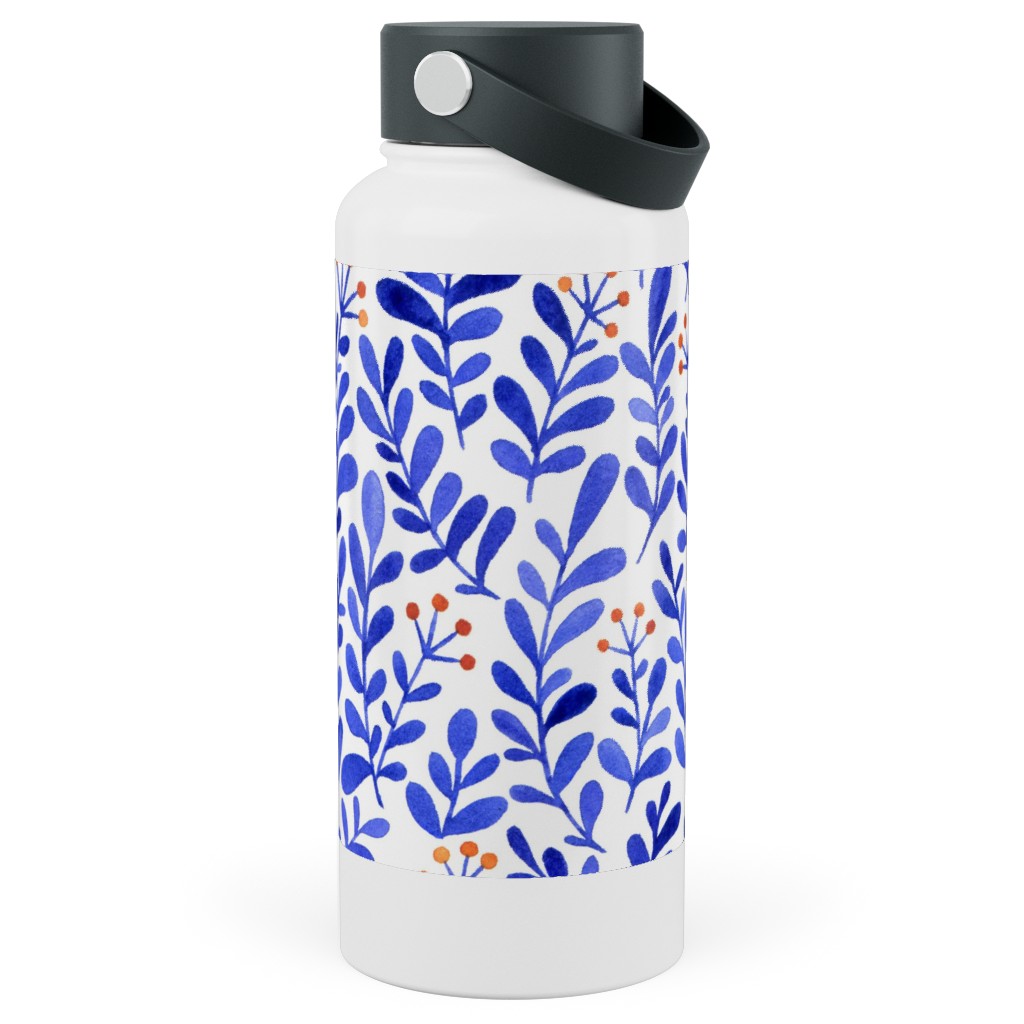 Leaves - Blue Stainless Steel Wide Mouth Water Bottle, 30oz, Wide Mouth, Blue