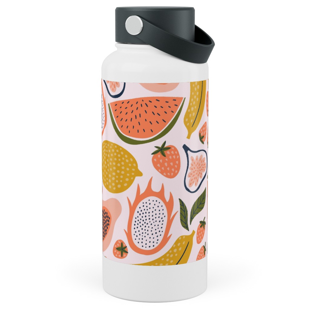 Summer Fruits - Orange Stainless Steel Wide Mouth Water Bottle, 30oz, Wide Mouth, Orange