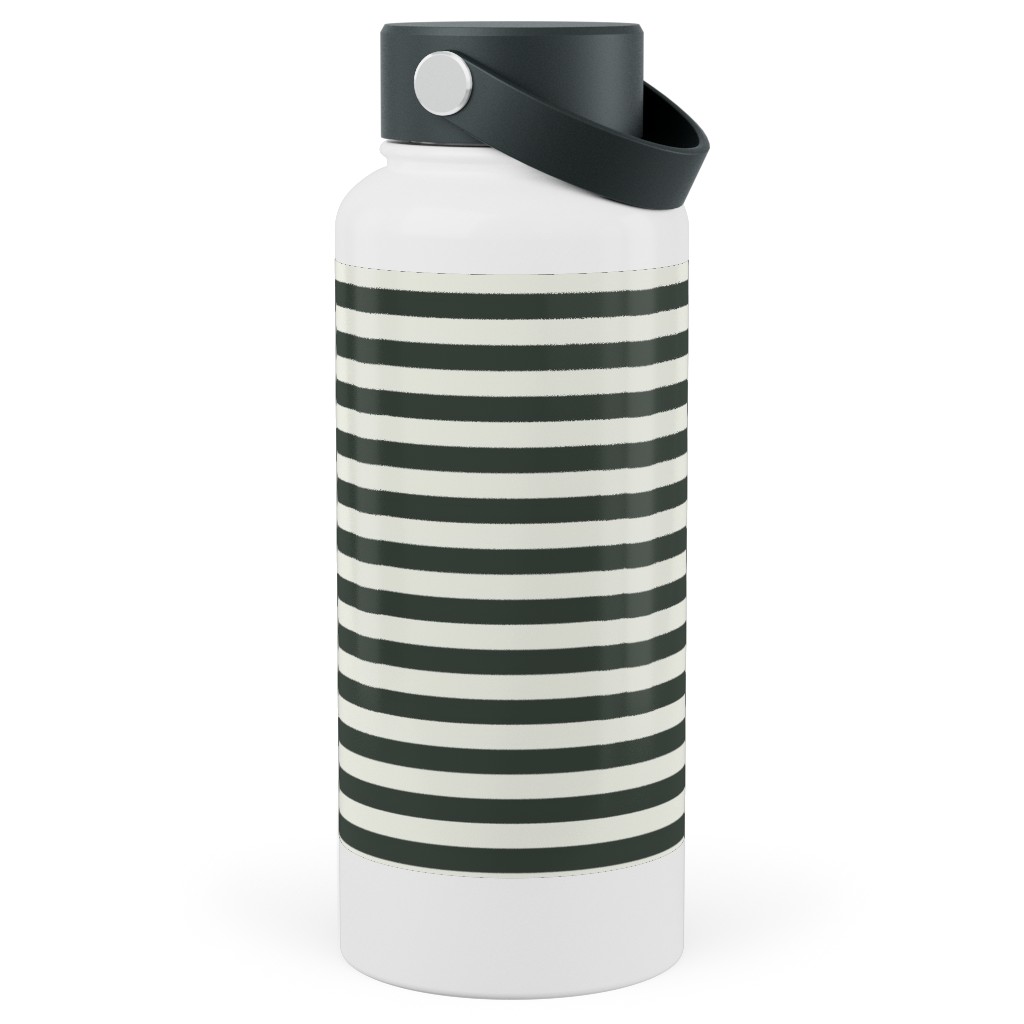 Stripe - Black and Cream Stainless Steel Wide Mouth Water Bottle, 30oz, Wide Mouth, Black