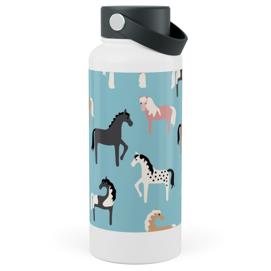 Horse Party Stainless Steel Wide Mouth Water Bottle, 30oz, Wide Mouth, Blue
