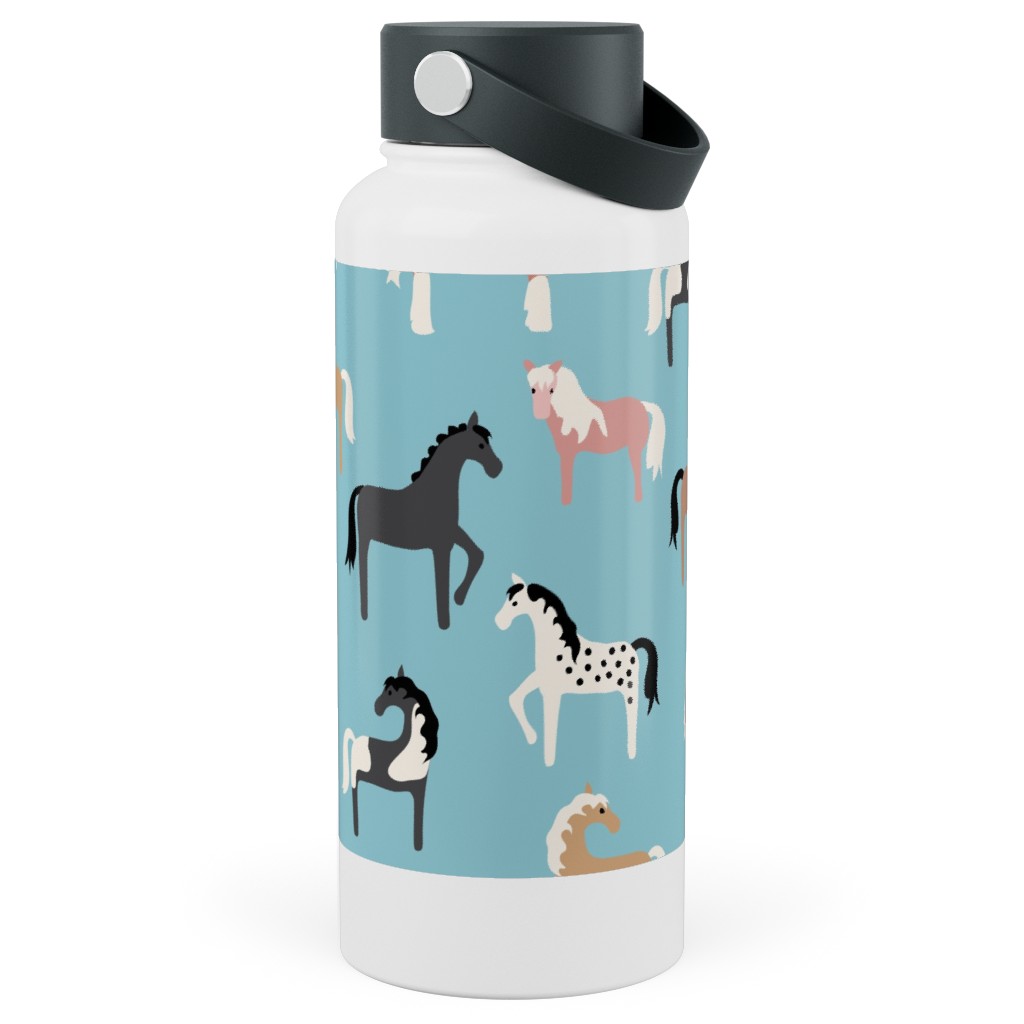 Horse Party Stainless Steel Wide Mouth Water Bottle, 30oz, Wide Mouth, Blue, True Blue
