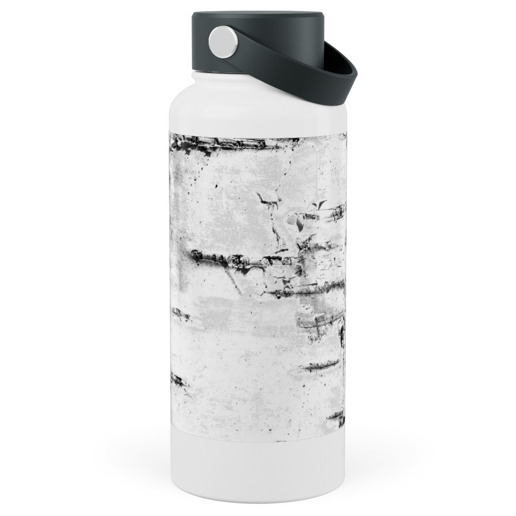 Birch Bark - White, Gray Stainless Steel Wide Mouth Water Bottle, 30oz, Wide Mouth, Gray, Gray
