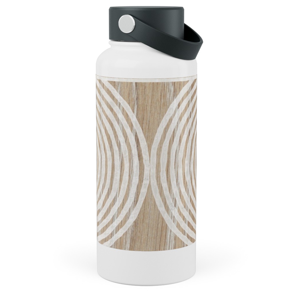 Boho Tribal Woodcut Geometric Shapes Stainless Steel Wide Mouth Water Bottle, 30oz, Wide Mouth, Beige