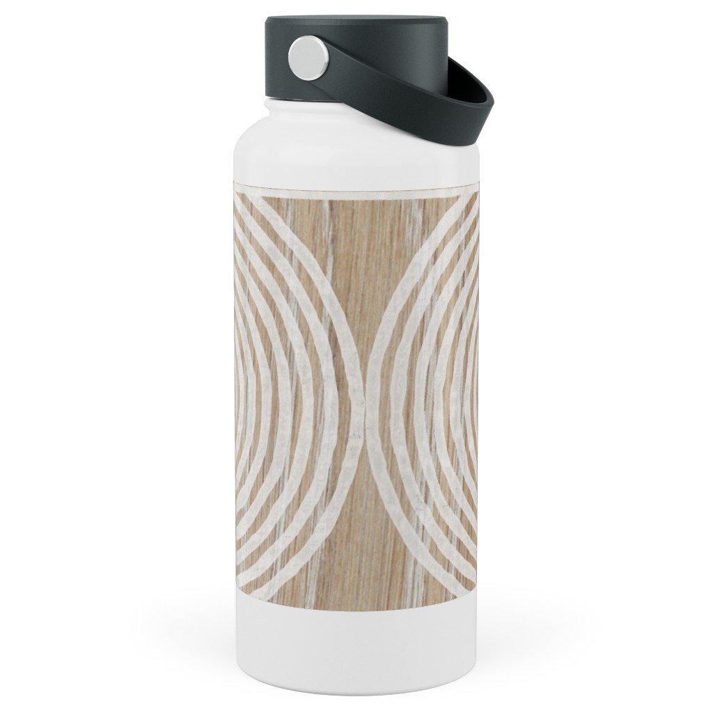 Boho Tribal Woodcut Geometric Shapes Stainless Steel Wide Mouth Water Bottle, 30oz, Wide Mouth, Beige, Rye