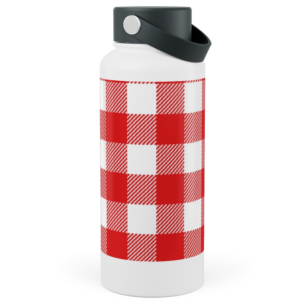 Buffalo Plaid Stainless Steel Wide Mouth Water Bottle, 30oz, Wide Mouth, Red