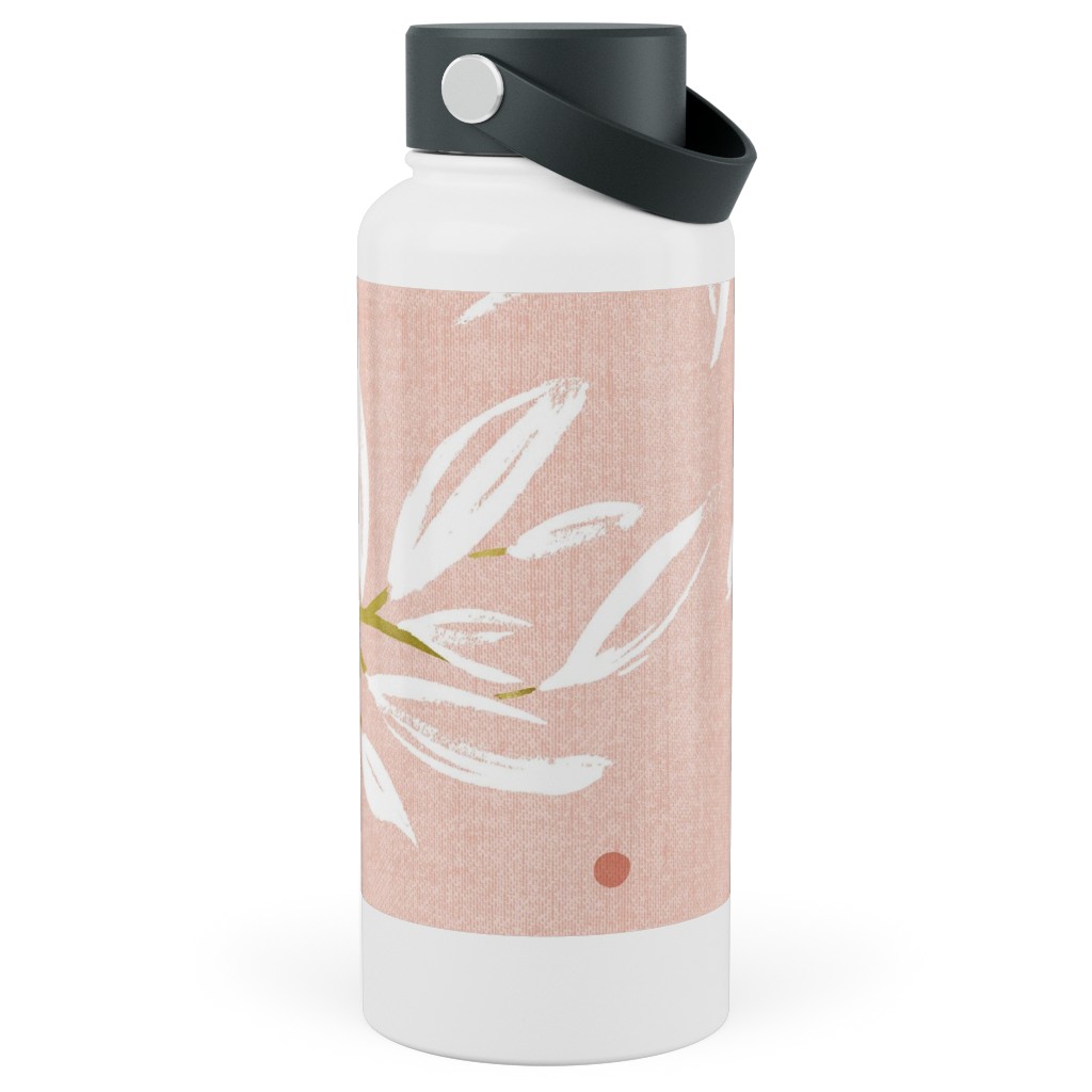 Zen - Gilded Leaves - Blush Pink Large Stainless Steel Wide Mouth Water Bottle, 30oz, Wide Mouth, Pink, Bright Pink