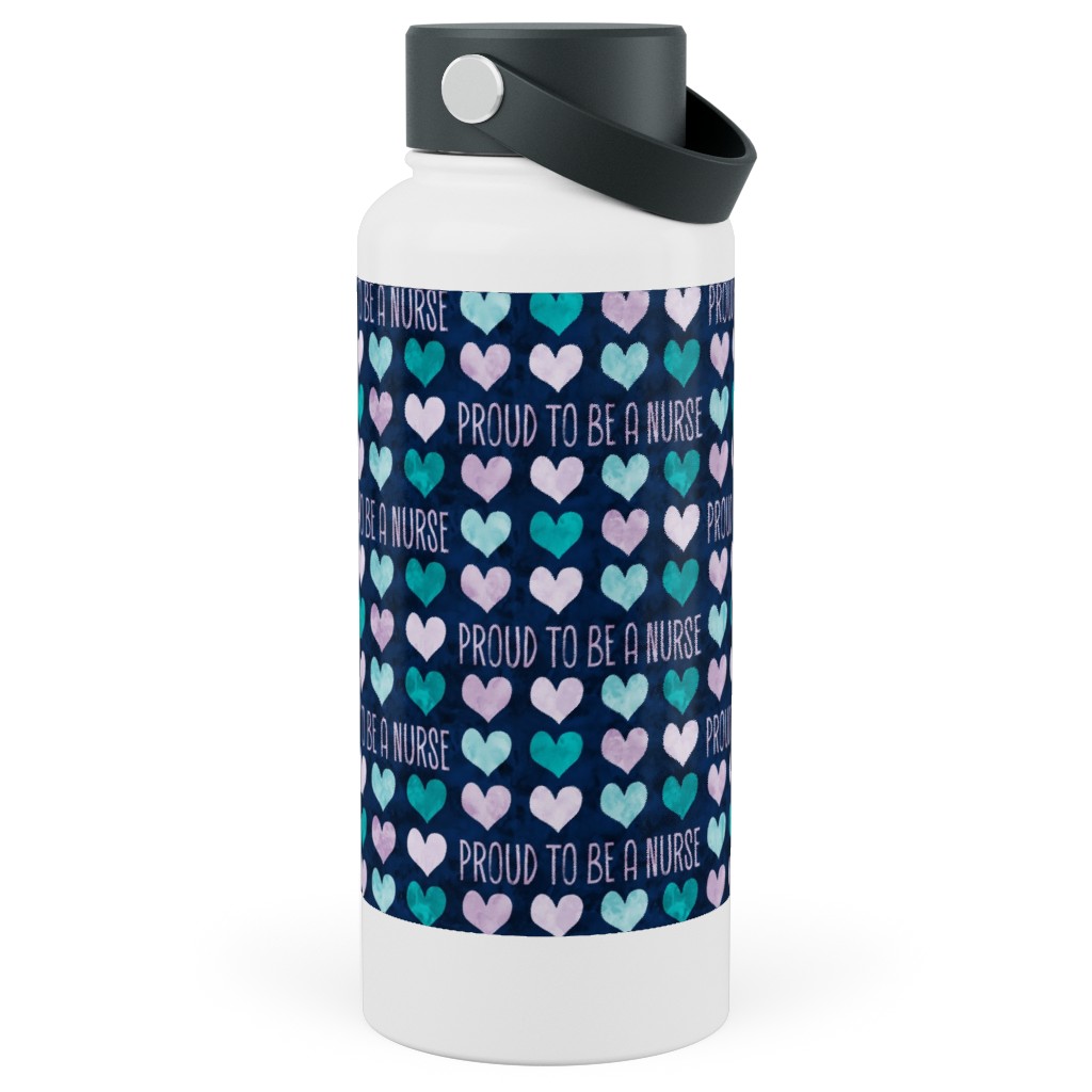 Proud To Be a Nurse - Purple/Teal on Navy Stainless Steel Wide Mouth Water Bottle, 30oz, Wide Mouth, Blue, True Blue