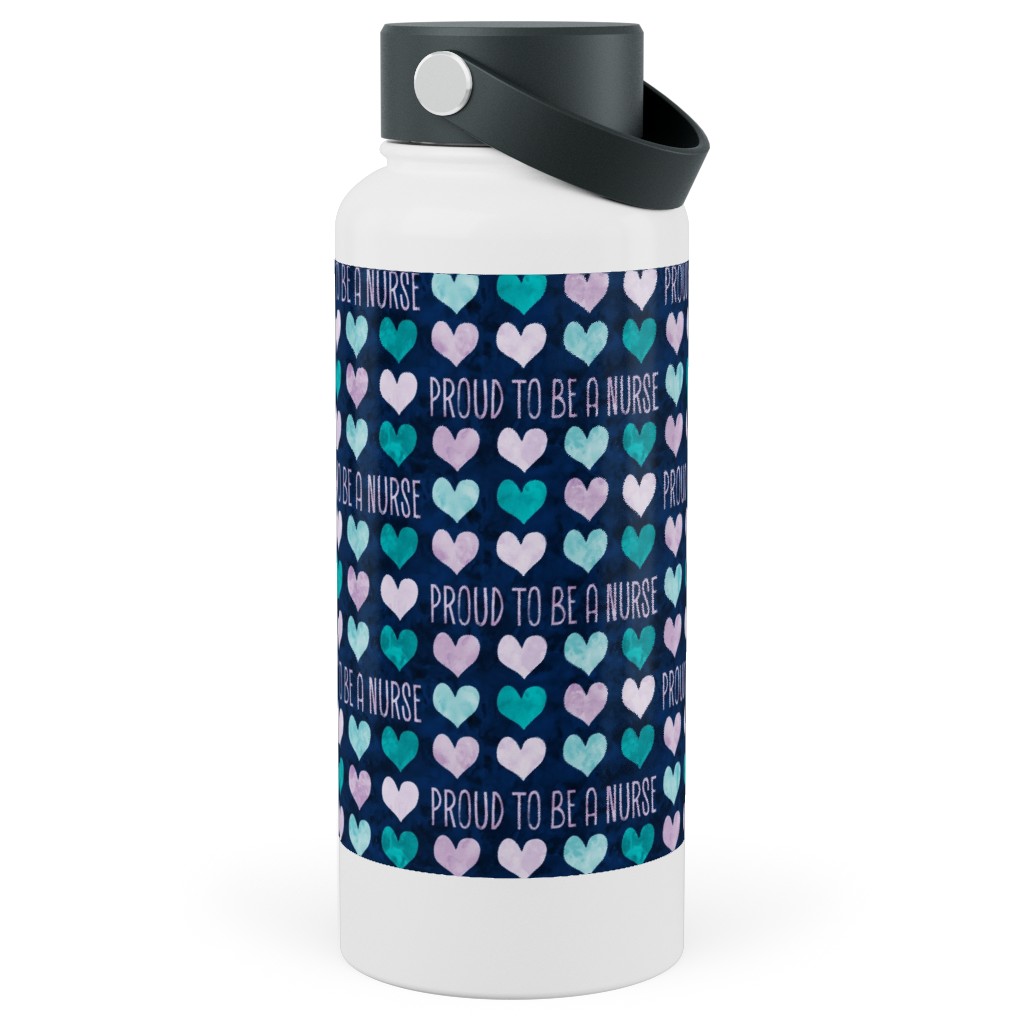 Proud To Be a Nurse - Purple/Teal on Navy Stainless Steel Wide Mouth Water Bottle, 30oz, Wide Mouth, Blue