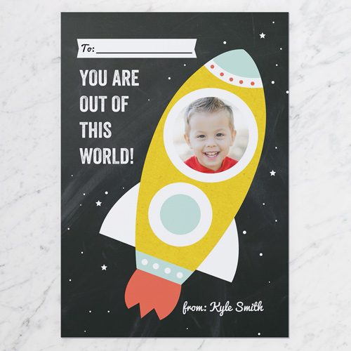 Outer Space Valentine's Card, Black, Pearl Shimmer Cardstock, Square, Black