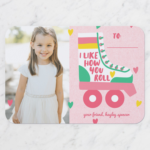 On a Roll Valentine's Card, Pink, 100% Recycled Cardstock , Rounded, Honeysuckle