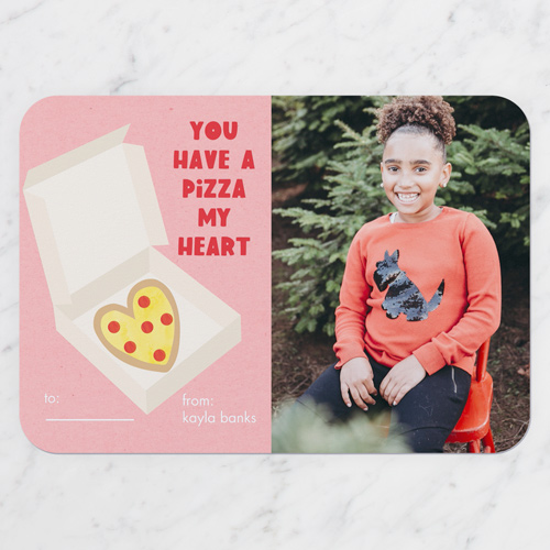 Pizza My Heart Valentine's Card, Pink, Signature Smooth Cardstock, Rounded