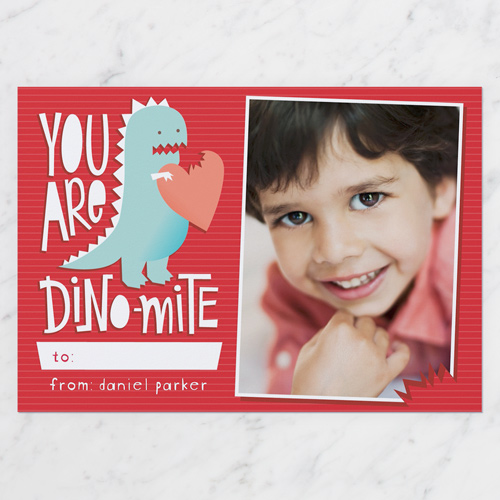 You are Dinomite Valentine's Card, Red, Pearl Shimmer Cardstock, Square
