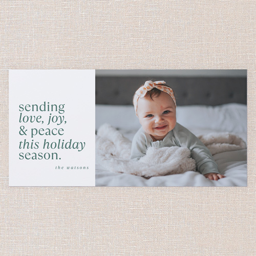 Editable Classic Holiday Card, White, 4x8 Flat, Write Your Own, Pearl Shimmer Cardstock, Square