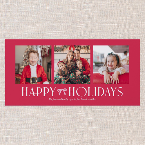 Bow Motif Holiday Card, Red, 4x8 Flat, Holiday, Standard Smooth Cardstock, Square