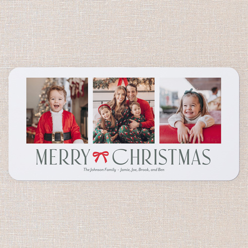 Bow Motif Holiday Card, White, 4x8 Flat, Christmas, Matte, Signature Smooth Cardstock, Rounded, White