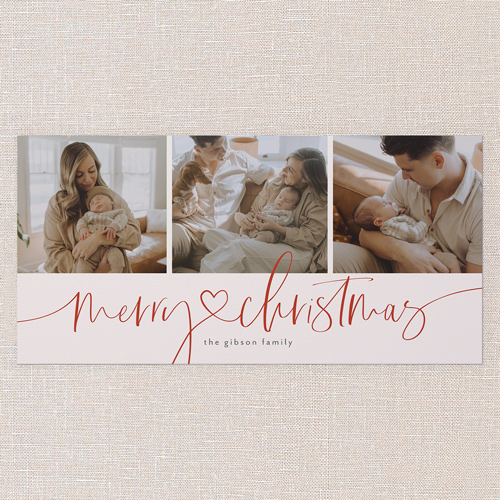 Joyful Scripted Holiday Card, Pink, 4x8 Flat, Christmas, Standard Smooth Cardstock, Square, Blush