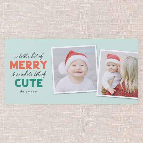 Merry And Cute Christmas Card, Green, 4x8 Flat, Christmas, Pearl Shimmer Cardstock, Square