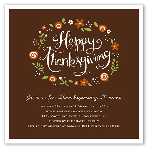 Floral Wreath 5x5 Thanksgiving Invitations | Shutterfly