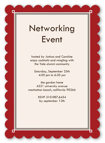 Deco Red Party Invitation, Red, Pearl Shimmer Cardstock, Scallop