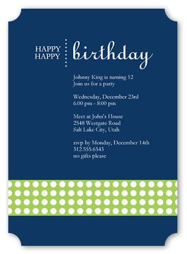 Happy Blue Party Invitation, Blue, Pearl Shimmer Cardstock, Ticket